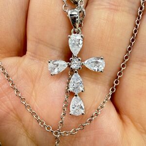 Sparkling Cross Pendant Necklace Dainty Cubic Zirconia Silver Tone Chain
